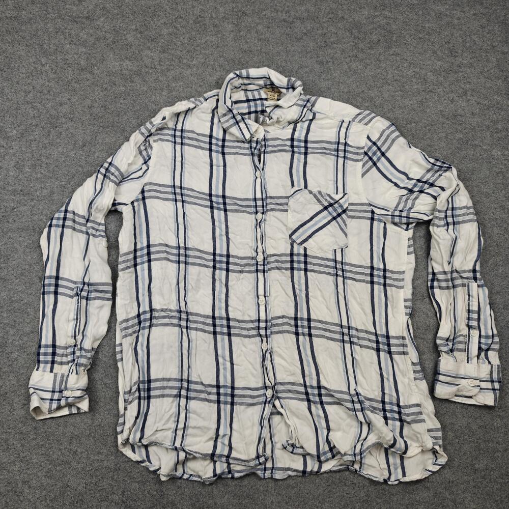 Woolrich Shirt Mens XL White Plaid Rayon Long Sleeve Button-Up Relaxed Pockets
